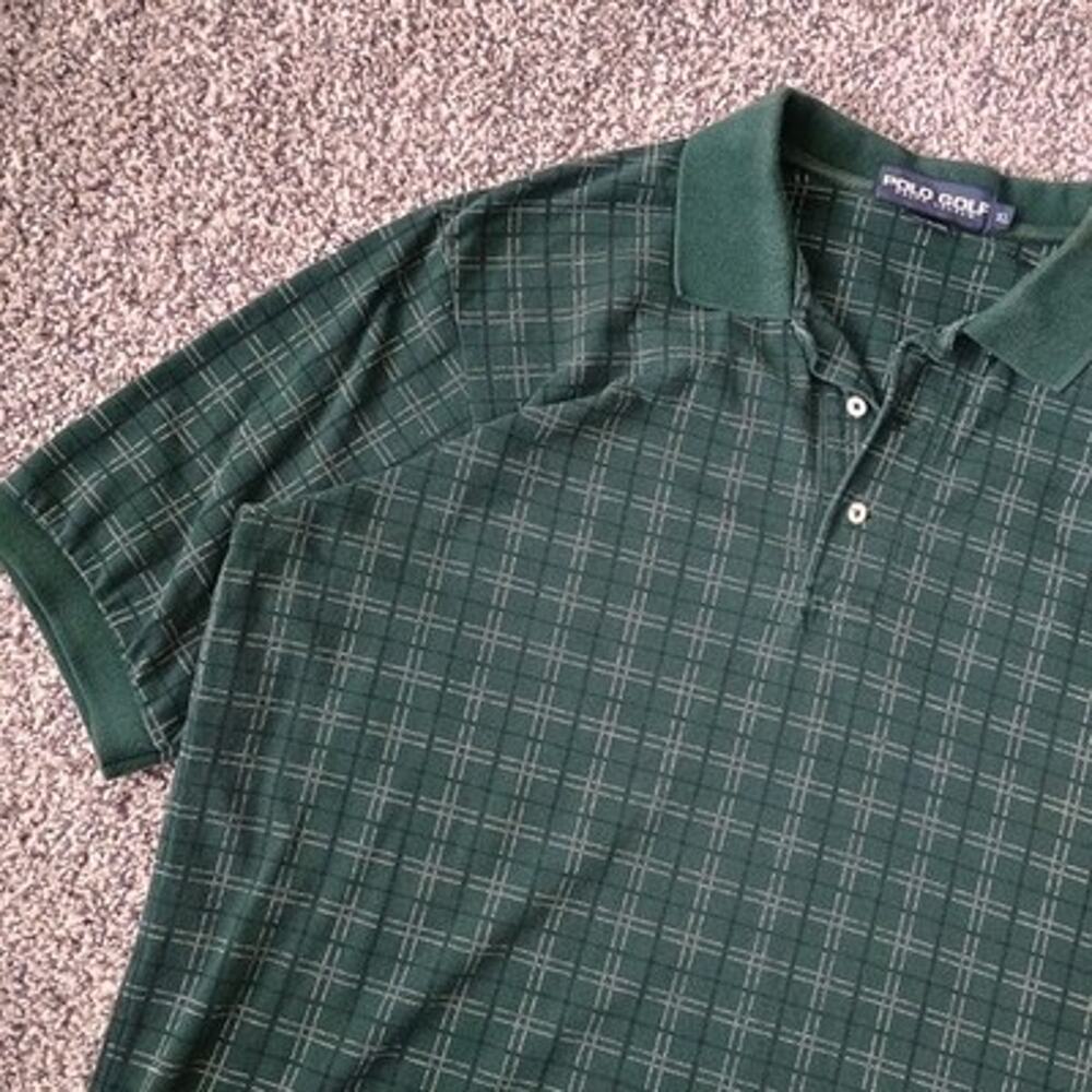 Polo Golf Vintage Green Geometric Preppy Short Sleeve Shirt XL Grandpa Dad Y2K